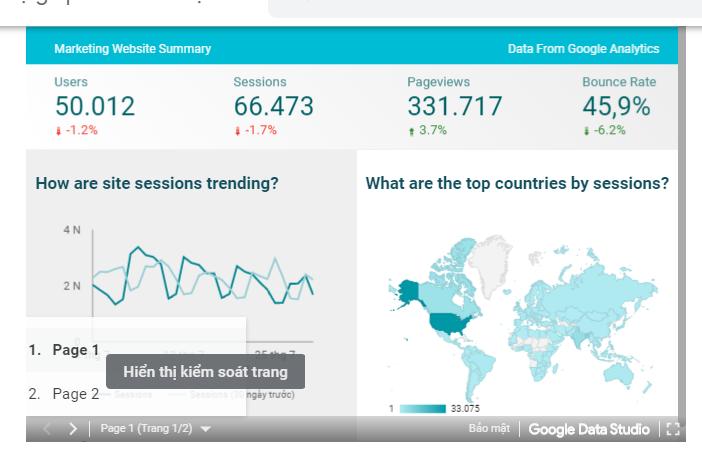 Báo cáo có hyperlink dẫn đến trang khác trong google data studio